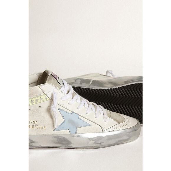 Golden Goose Mid Star Ice Blue Mixed Leather Lace Up Sneakers Womens 39 / US 9 - Picture 1 of 11